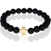 Memphis kralen armband Lavasteen Goudkleurige Kruis