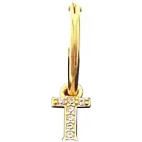 New Bling 9NB 906T Zilveren Oorring met letterhanger - Zirkonia - T - Half Paar - Goudkleurig