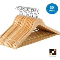 Rhona - Luxe Houten Kledinghangers - 30 Stuks - Beige - 360° Draaihaak - Extra Stevig 10kg draagkracht