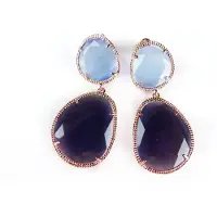 Sophie Zilveren oorringen oorbellen roos goud verguld Model Inspiring gezet met licht en donkerblauwe stenen