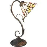 Clayre & Eef Tiffany tafellamp, 32x20x48 cm, wit, groen glas, bloemenmotief