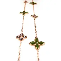 Sophie Lange zilveren collier halsketting roos goud verguld Model Refined Repitition gezet met groene kaki stenen