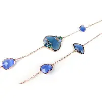 Sophie Zilveren halssnoer collier halsketting roos goud verguld Model Bahia gezet met blauwe stenen