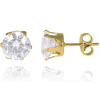 LGT JWLS LGT Jewels Stud oorbellen Edelstaal Goudkleurig Ronde Zirkonia Transparant-6mm