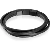 Mendes Heren armband Leer Edelstaal Verstelbaar Zwart