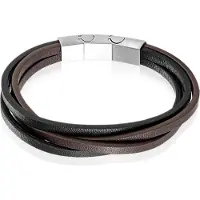 Mendes Heren armband Leer Edelstaal Verstelbaar Bruin Zwart Zilverkleurig