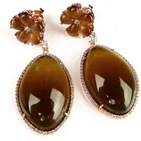 Sophie Zilveren oorringen roos goud verguld Model Brown Fantasy zilveren oorbellen roos goud verguld gezet met bruine stenen en cubic zirconia