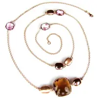 Sophie Zilveren halsketting collier halssnoer roos goud verguld Model Square gezet met roze en bruine stenen