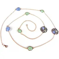 Sophie Zilveren collier halssnoer ketting roos goud verguld model Colorfull Shine gezet met blauwe en gekleurde stenen