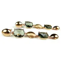 Sophie Oorringen Model 2 Rectangle Long zilveren oorringen oorbellen roos goud verguld gezet met grijze stenen