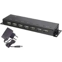 Renkforce RF-4791678 RF-4791678 USB-hub 7 poorten USB-A USB 2.0 480 MBit/s Met metalen behuizing, Voor wandmontage Zwart
