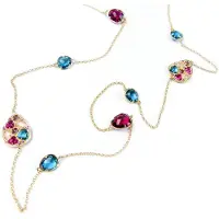 Sophie Zilveren collier halsketting geel goud verguld Model Golden Colors gezet met gekleurde stenen roos, blauw
