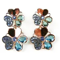 Sophie Oorringen Model Double Blossom zilveren oorringen oorbellen roos goud verguld gezet met blauwe stenen