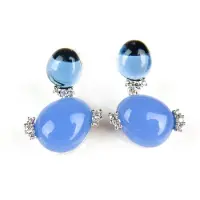 Sophie Oorringen Model Double Bubble zilveren oorringen oorbellen gezet met blauwe stenen en donkerdere blauwe stenen
