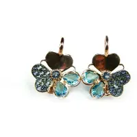Sophie Oorringen Model Blossom zilveren oorringen oorbellen roos goud verguld gezet met blauwe stenen