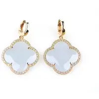 Sophie model Fiori 1 klaver groot gezet met cubic zirconia oorringen in zilver verguld lichtblauw