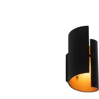 QAZQA Moderne wandlamp zwart met gouden binnenkant - Faldo