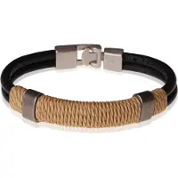 LGT JWLS LGT Jewels zwarte leren armband Heren Geel Touw- 21.5cm
