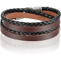 LGT JWLS Leren Wrap armband LGT Jewels Gevlochten leer Bruin Zwart