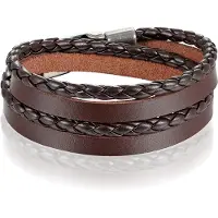 LGT JWLS Leren Wrap armband LGT Jewels Gevlochten leer Bruin