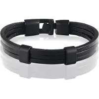 LGT JWLS LGT Jewels heren armband Zwart leer Schuifgesp - 20cm