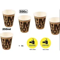 Themaparty 500x Koffiebeker I am Hot 250cc + 2 stickers handen desinfecteren - Koffie thee chocomel soep drank water beker karton
