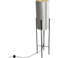 QAZQA Design vloerlamp zwart velours kap taupe met goud - Rich