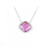 Sophie model Fiori klein ketting in zilver felroze klaver