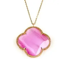 Sophie model Fiori grote klaver ketting in zilver roze verguld roze klaver