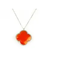 Sophie model Fiori grote klaver collier in zilver grote klaver oranje