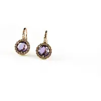Sophie model Trend oorringen in zilver roze verguld gezet met paarse steen en cubic zirconia