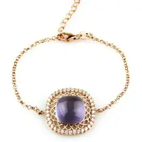 Sophie model Carre armband in zilver roze verguld met tussenstuk paarse cabochon en cubic zirconia