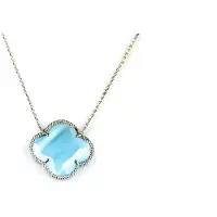 Sophie model Fiori klein ketting in zilver lichtblauwe klaver