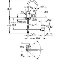 GROHE Eurosmart Cosmopolitan 1-gats wastafelkraan L-size met afvoerplug met hoge draaibare uitloop chroom
