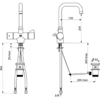 Delabie WT-Therm. SECURITH. Medisch gebied, draaibare uitloop, H205 mm, L150 mm