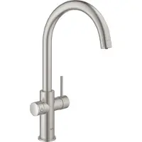 GROHE Blue Home 1-gats keukenkraan m. duo C-uitloop starterkit m. Wifi bluetooth Chilled & Sparkling 3x gekoeld + 3x bruisend water supersteel