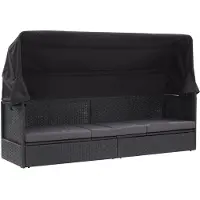 vidaXL Loungebank met luifel poly rattan zwart