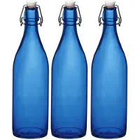 Huismerk Set van 3x stuks blauwe giara flessen met beugeldop - Woondecoratie