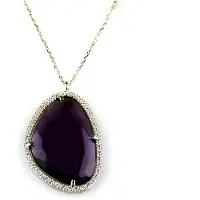 Sophie model Druppel gezet ketting in zilver met hanger gezet met paarse steen en cubic zirconia