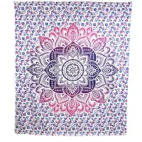 Spiru Authentiek Wandkleed Katoen Blauw/ Rood Mandala (240 x 210 cm)