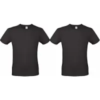 B&C Set van 2x stuks zwart basic t-shirt met ronde hals voor heren - katoen - 145 grams - zwarte shirts / kleding, maat: M (50)