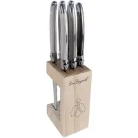 Lou Laguiole - 6 steakmessen mixed bruin/parelmoer en taupe - inclusief houten blok - vaatwasmachinebestendig
