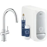 GROHE Blue Home 1-gats keukenkraan m. duo C-uitloop uittrekbaar starterkit m. Wifi bluetooth Chilled & Sparkling 3x gekoeld + 3x bruisend water chroom