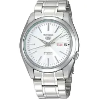 Seiko automatisch zilver heren horloge met witte wijzerplaat & roestvrij stalen band