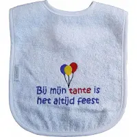 Funnies Witte slab met "Bij mijn tante is het altijd feest"