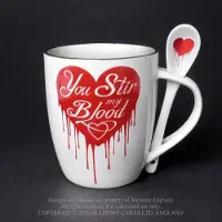 Alchemy Gothic Alchemy Mok/beker met lepel set You Stir My Blood Wit/Rood - Keramische mok Vaatwasmachine- en magnetronbestendig - 390ml