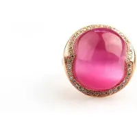 Sophie model Boule roze zilveren ring roos goud verguld gezet met roze steen en cubic zirconia