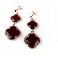 Sophie model double Fiori groot oorringen in zilver roze verguld bordeaux klavers