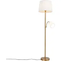 QAZQA Klassieke vloerlamp brons stoffen kap wit met leeslamp - Retro
