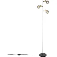QAZQA Art deco vloerlamp zwart en goud met smoke glas 3-lichts - Vidro